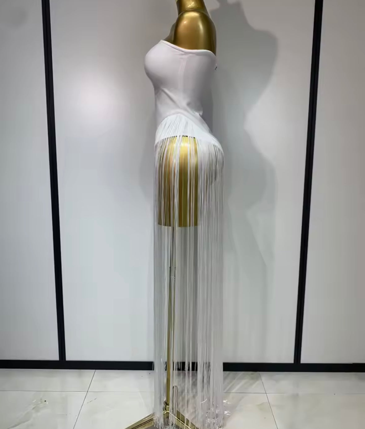 Sexy Strapless Fringe Tassel Maxi Dress