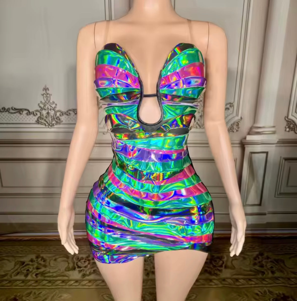 Sexy Sleeveless Colorful Metallic Short Dress