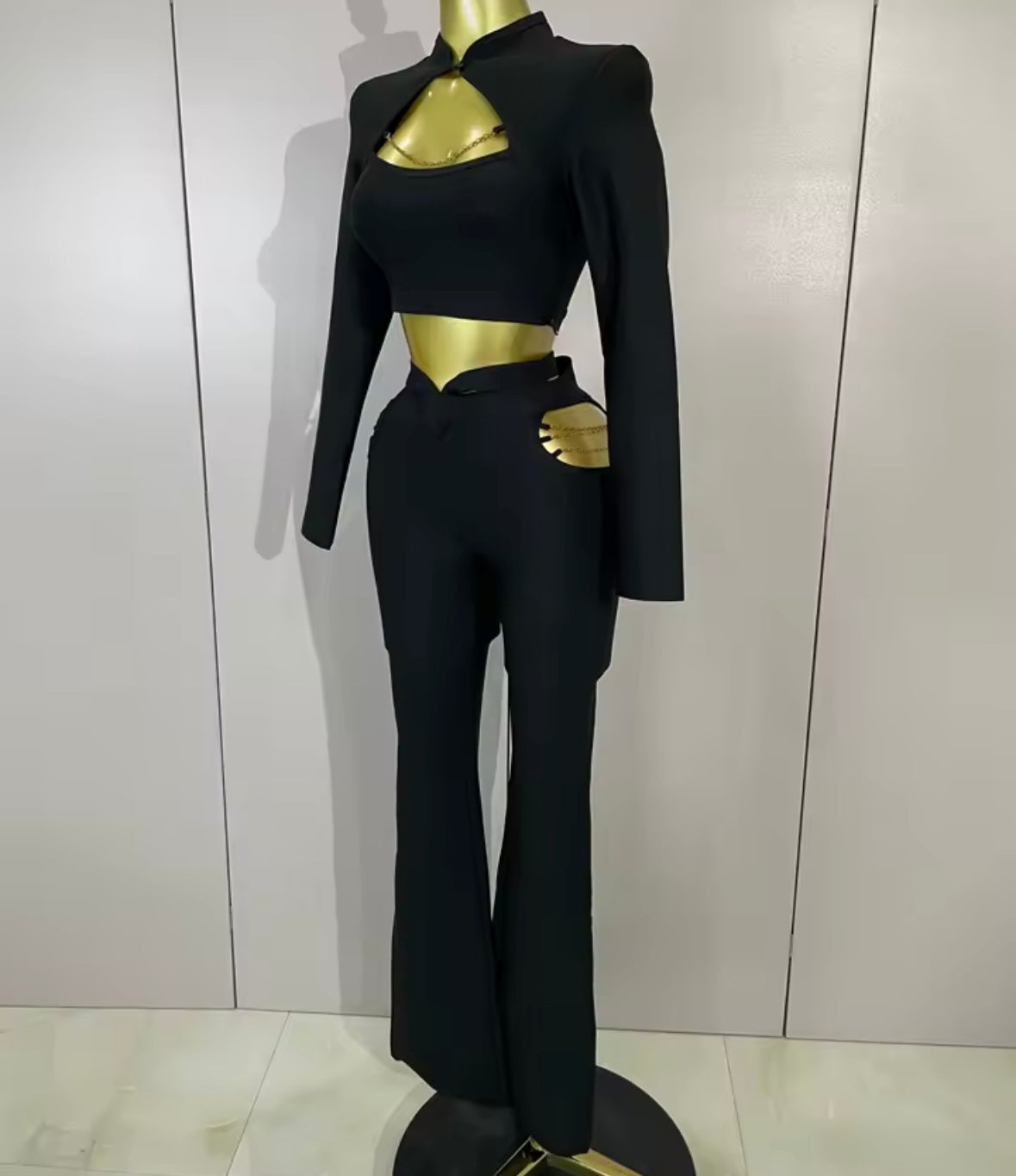Sexy Black Chain Full Sleeve Pant Set