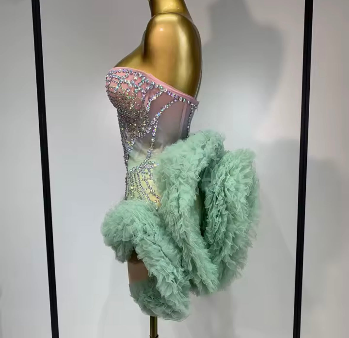 Sexy Rhinestone Strapless Ruffle Short Dress