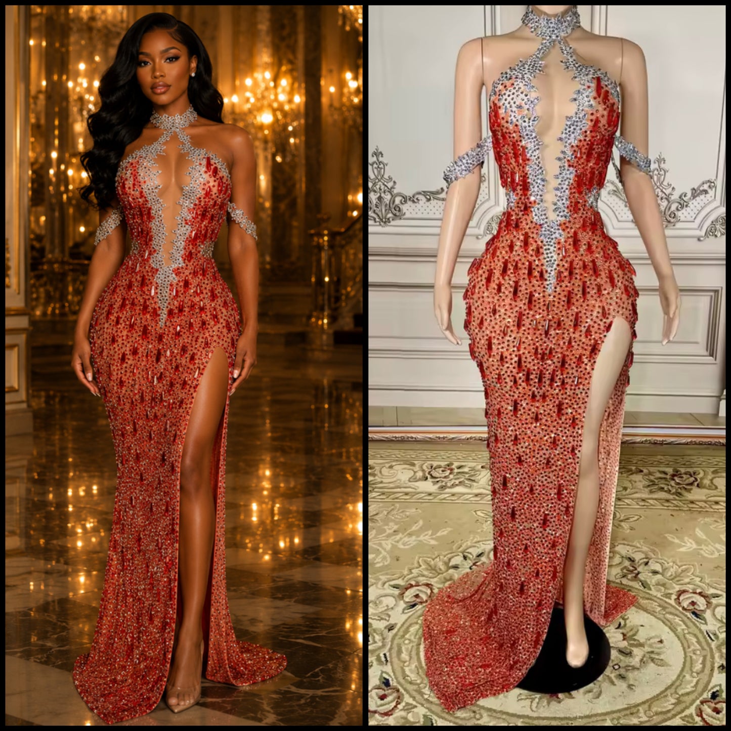 Sexy Halter Sleeveless Rhinestone Embellishment Maxi Dress