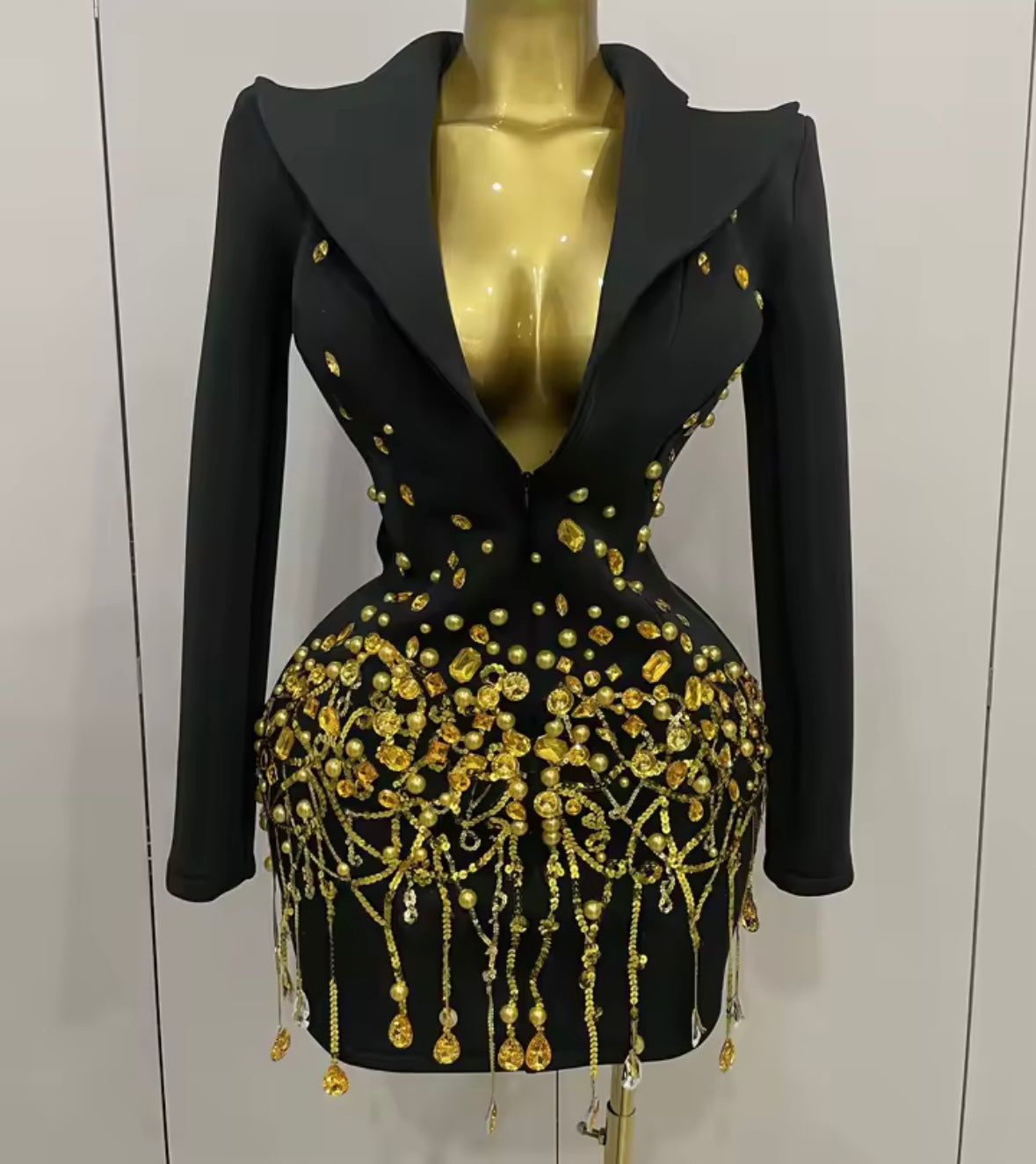 Sexy Beaded Embellishment Full Sleeve Blazer Dress
