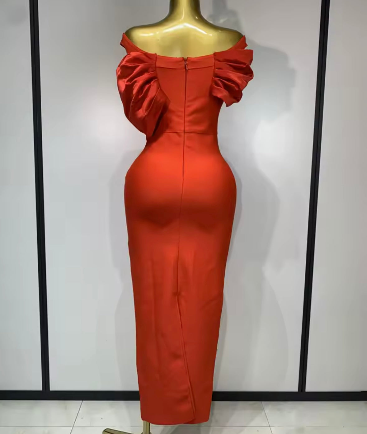 Red Off The Shoulder Beaded Elegant Maxi Dress
