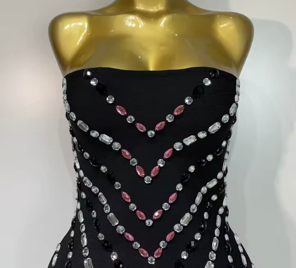 Sexy Black Strapless Rhinestone Embellishment Bandage Dress