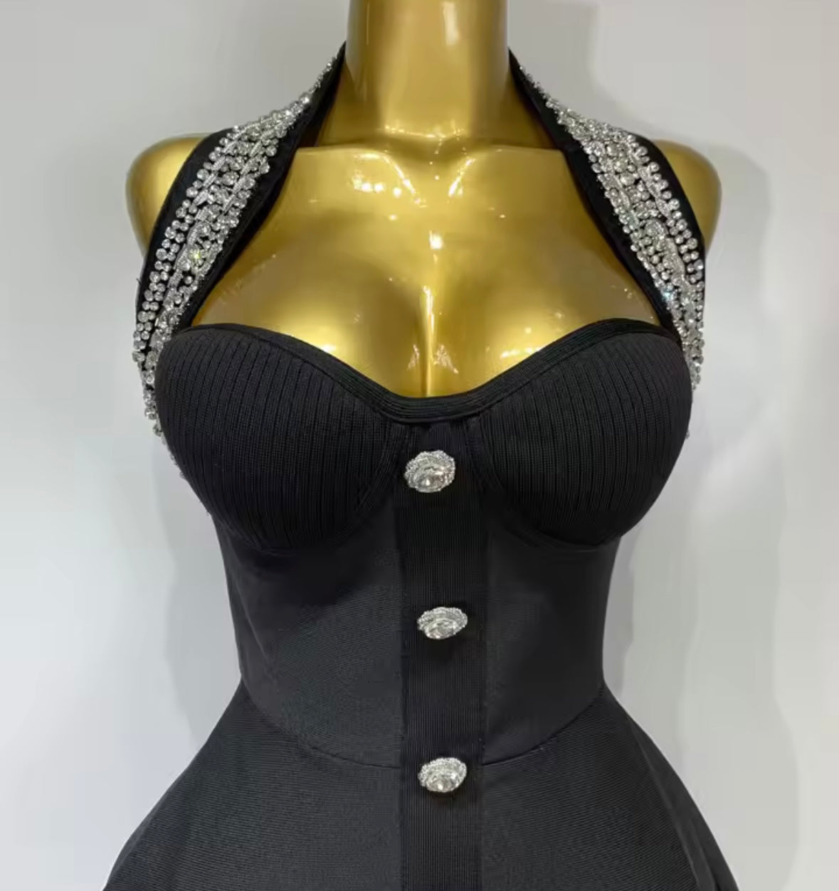 Sexy Rhinestone Halter Button Short Dress