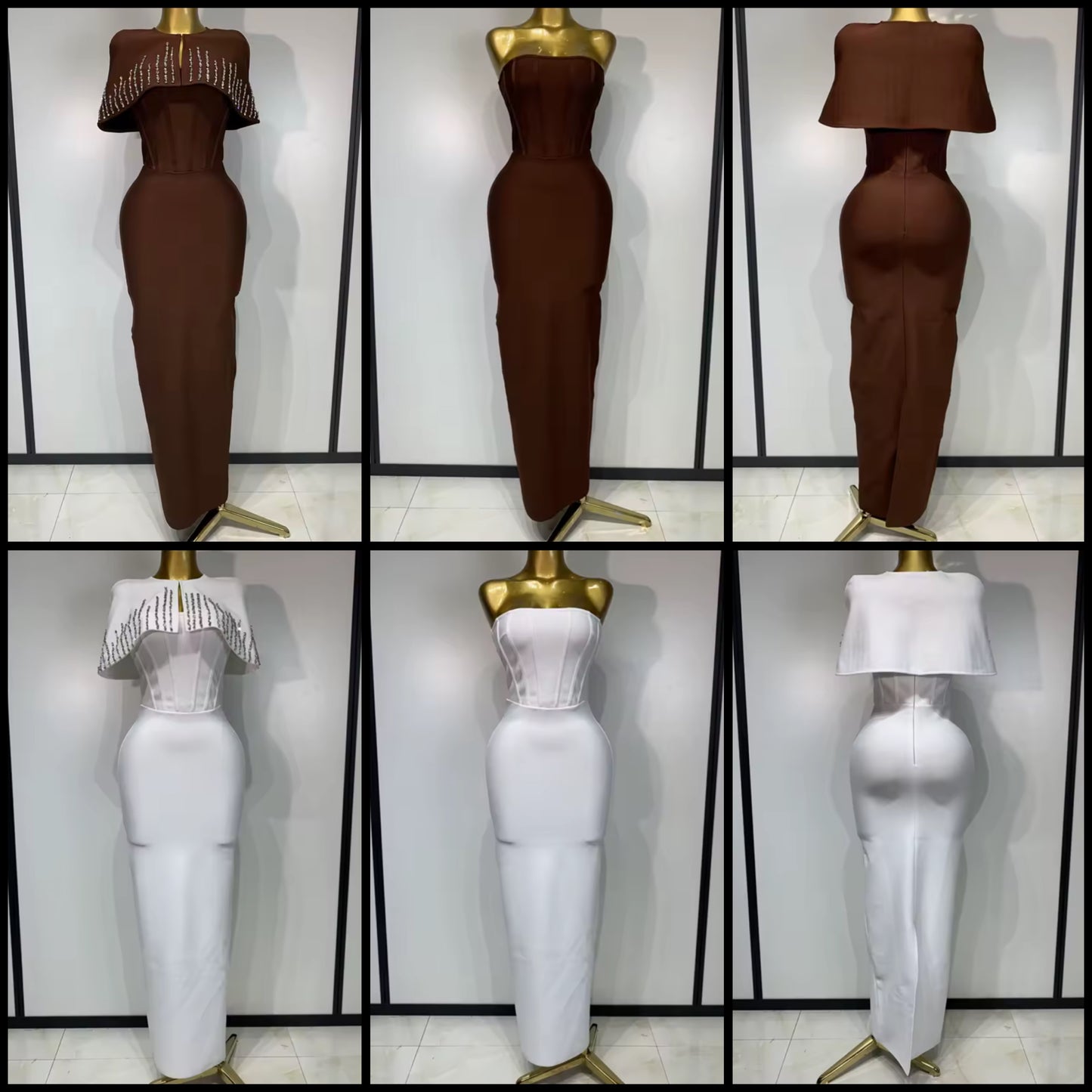 Elegant Strapless Rhinestone Shawl Two Piece Maxi Dress