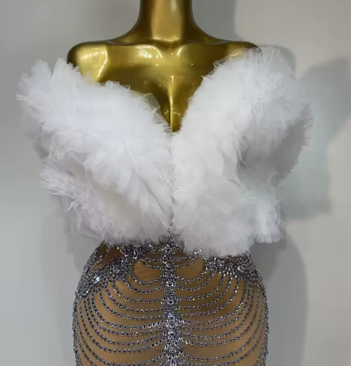 Sexy Ruffled Strapless Rhinestone Floor-Length Dress