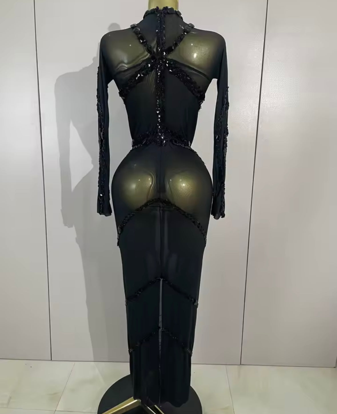 Sexy Beaded Crystal Full Sleeve Floor-Length Dress