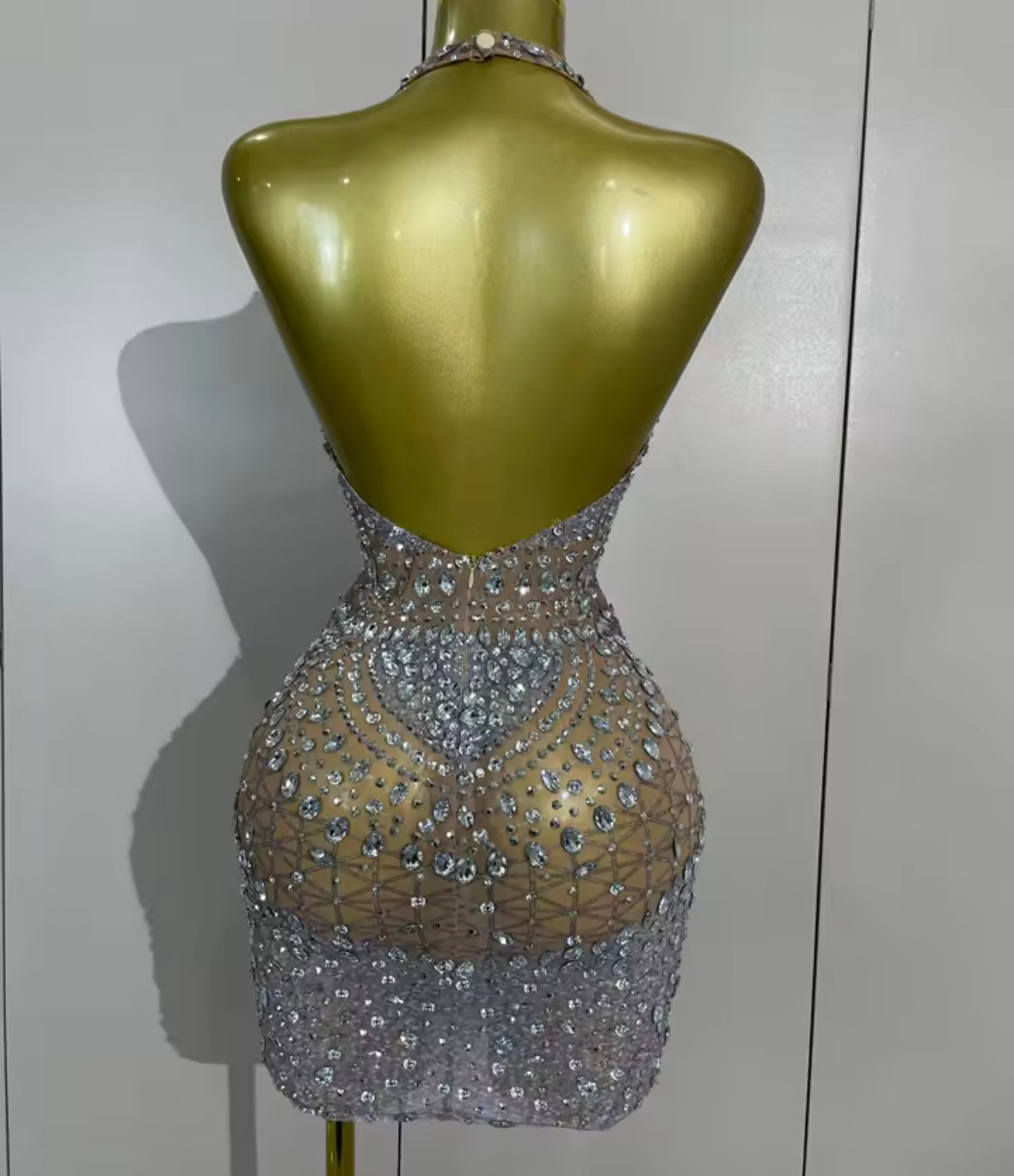 Sexy Halter Sleeveless Rhinestone Embellishment Dress