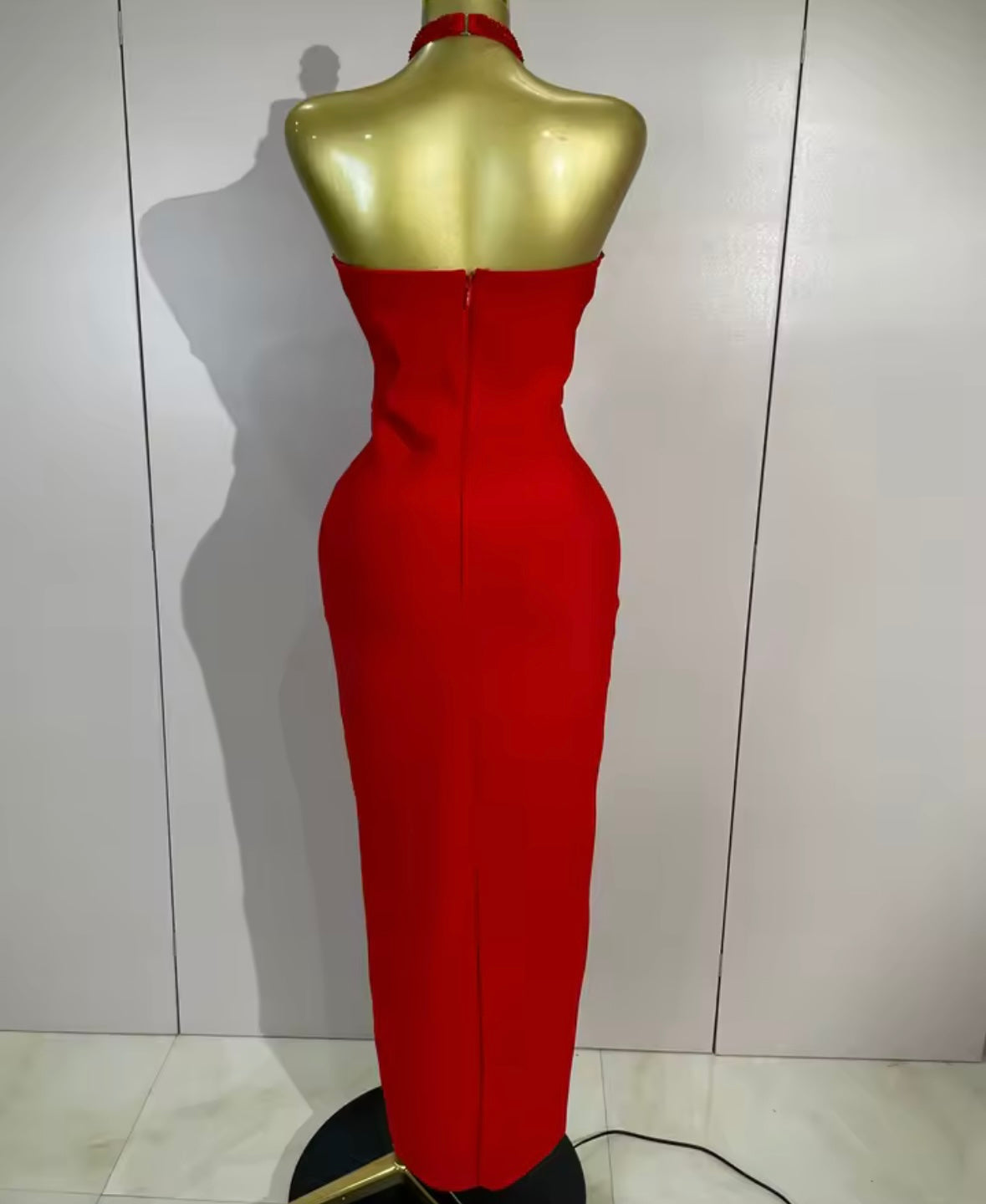 Sexy Beaded Halter Sleeveless Maxi Dress