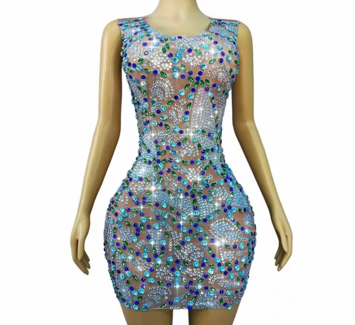Sexy Sleeveless Sparkly Colorful Rhinestone Dress