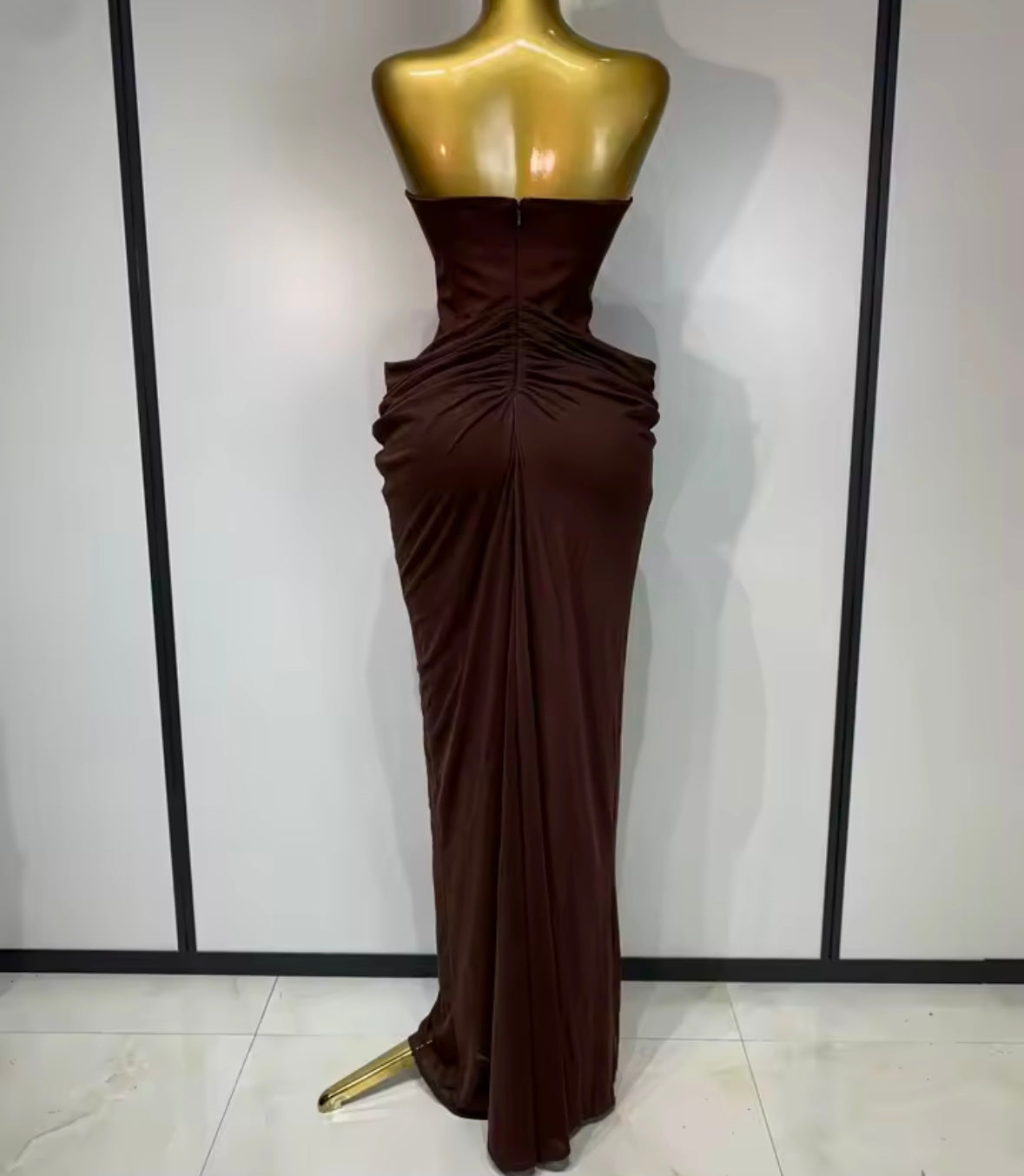 Sexy Scarf Strapless Ruched Maxi Dress