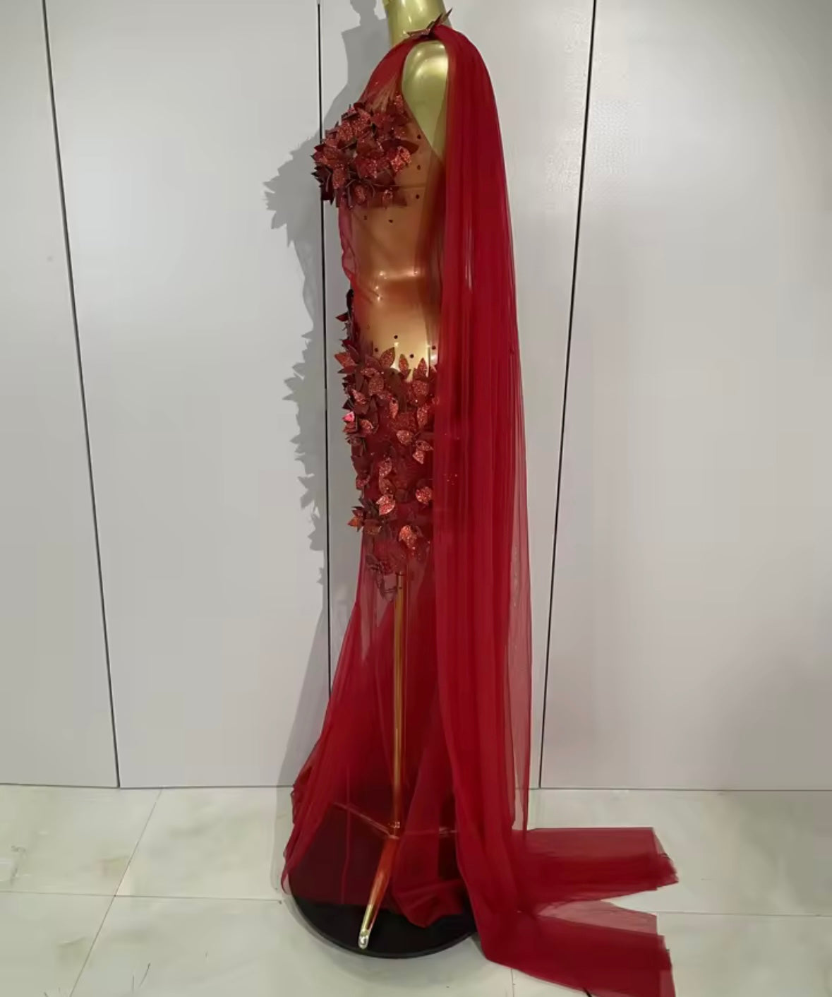 Floral One Shoulder Sleeveless Sexy See Through Maxi Dress
