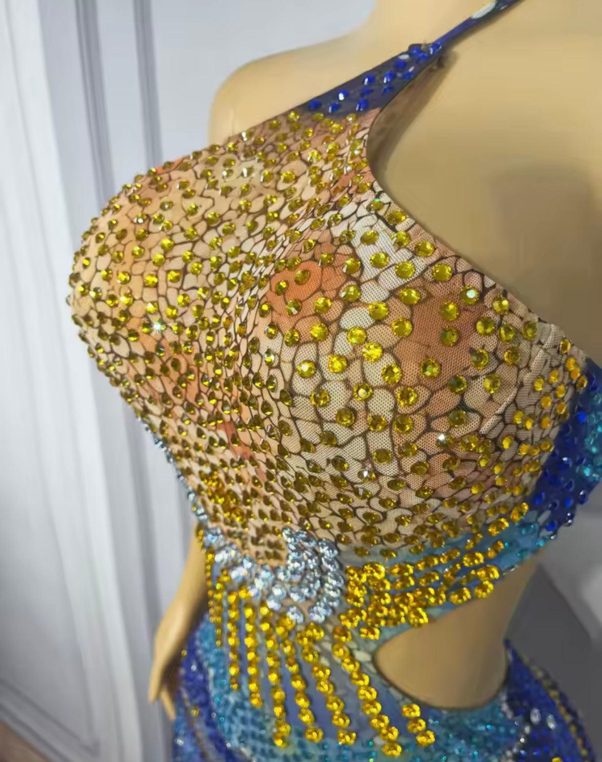 Sexy One Shoulder Sleeveless Open Back Rhinestone Dress