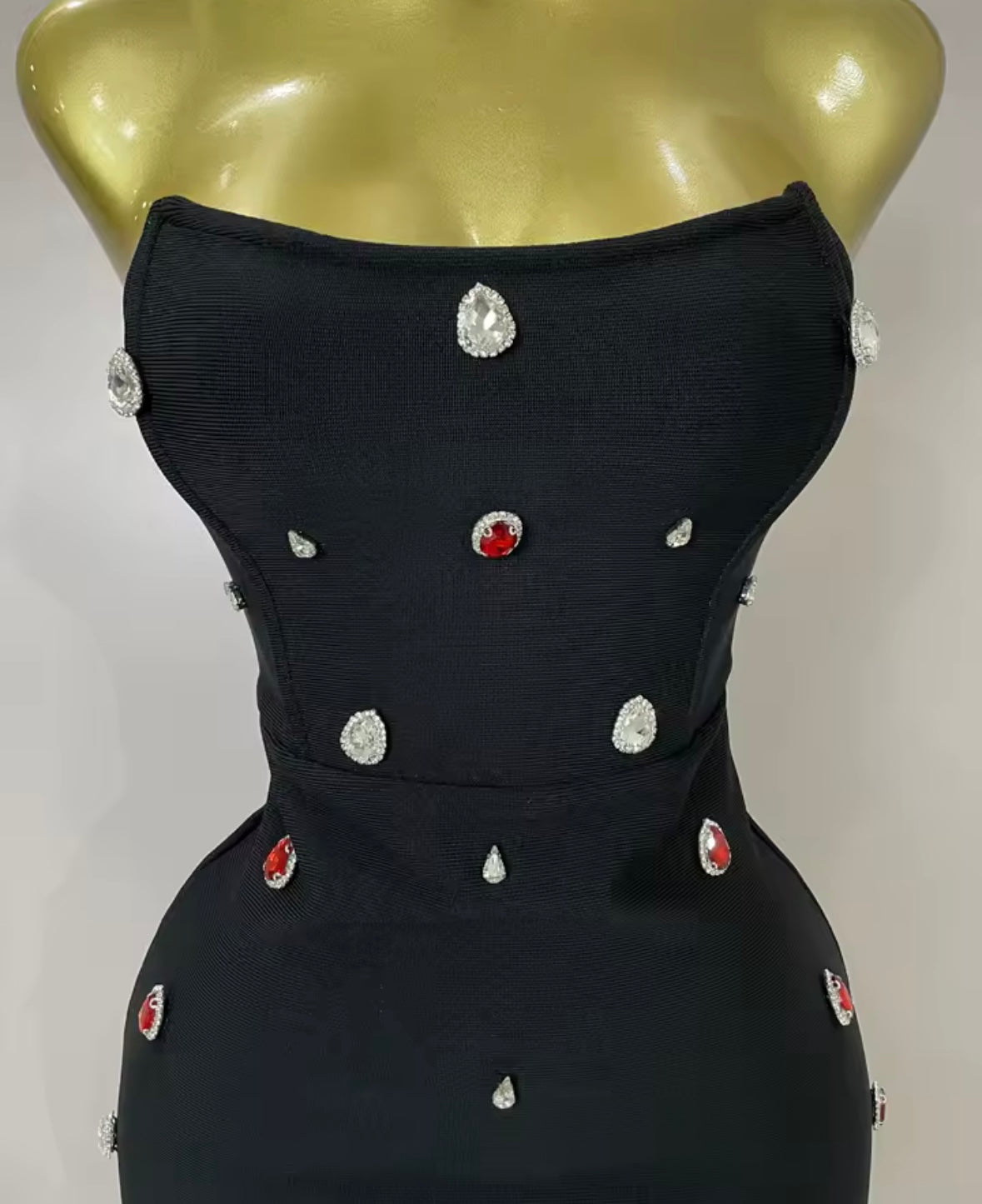 Sexy Black Strapless Color Crystal Short Dress