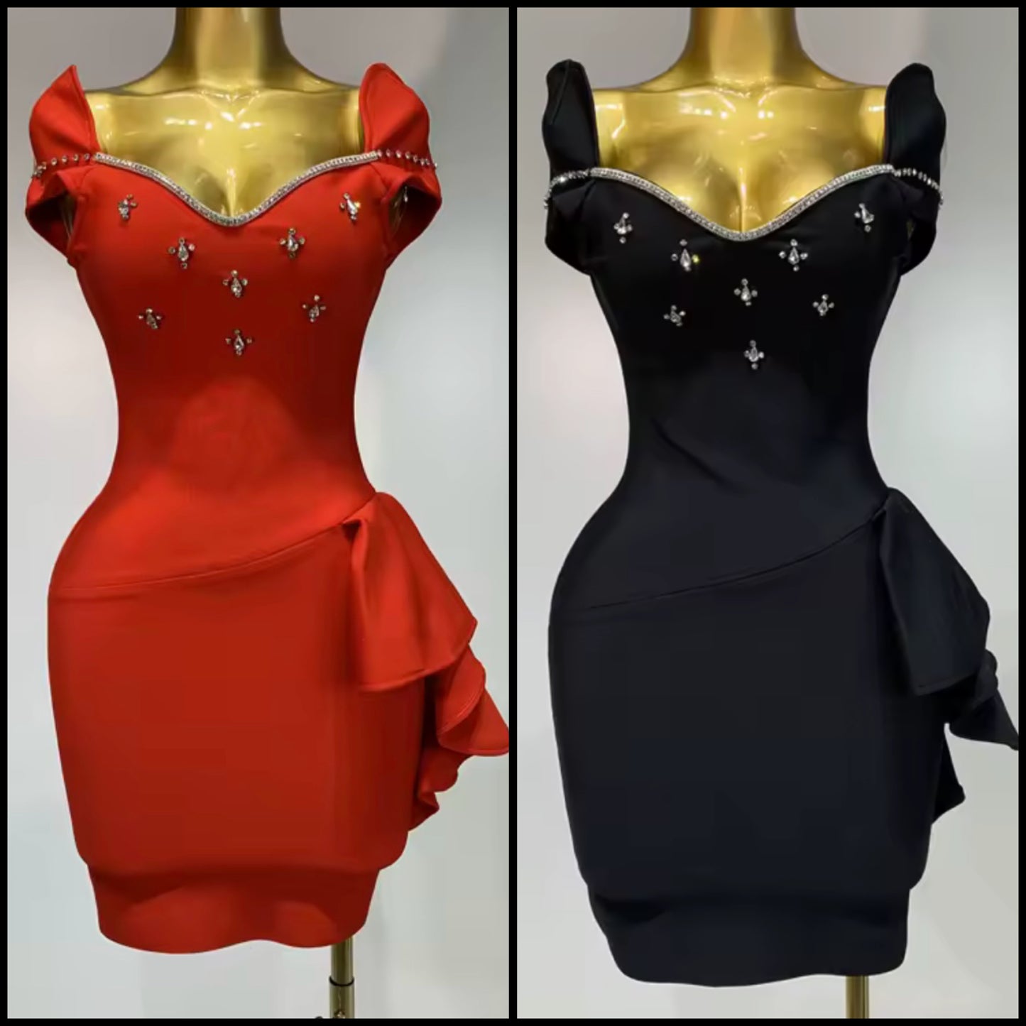 Elegant Sleeveless Rhinestone Ruffle Dress