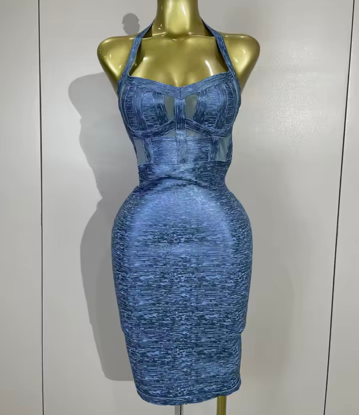 Sexy Blue Halter Sleeveless Bandage Dress
