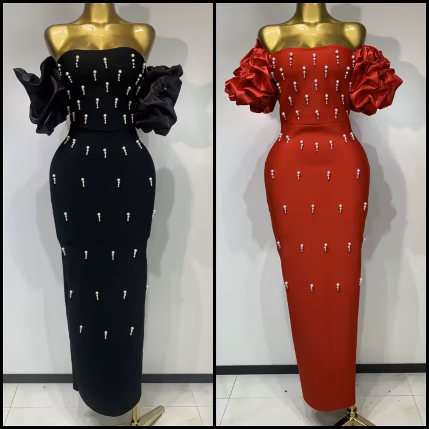 Strapless Pearl Elegant Maxi Dress