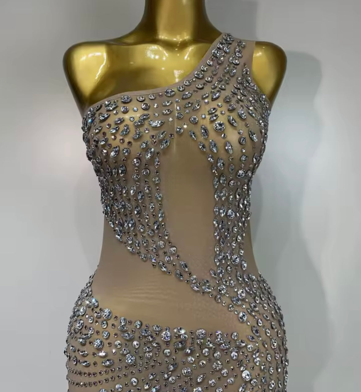 Elegant One Shoulder Rhinestone Embellishment Floor-Length Dress
