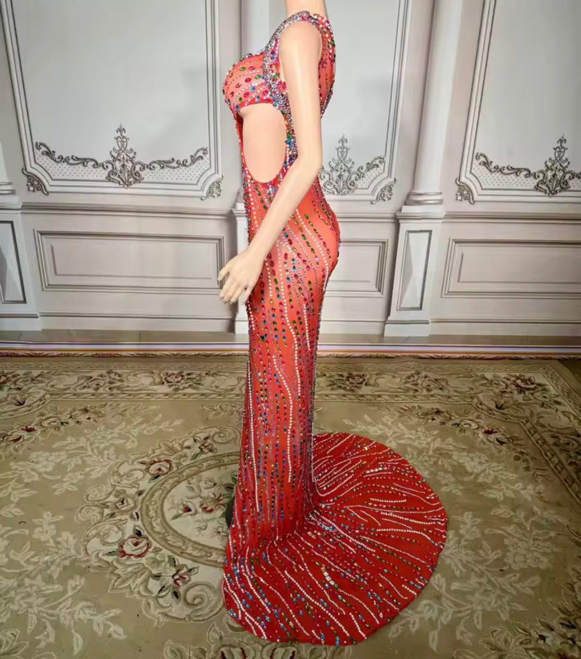 Sexy One Shoulder Sleeveless Rhinestone Side Split Maxi Dress