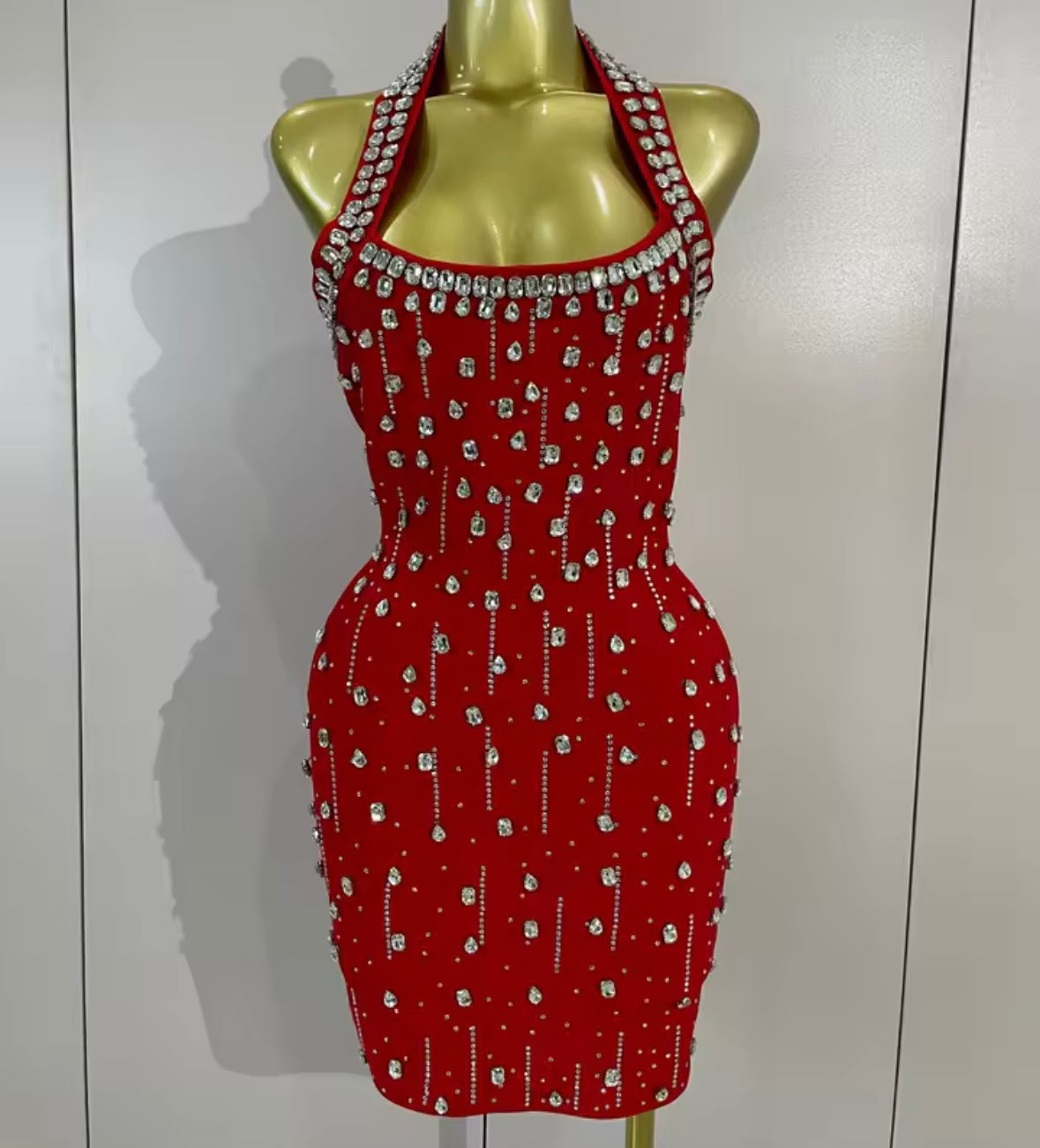 Sexy Halter Sleeveless Rhinestone Tassel Bandage Dress