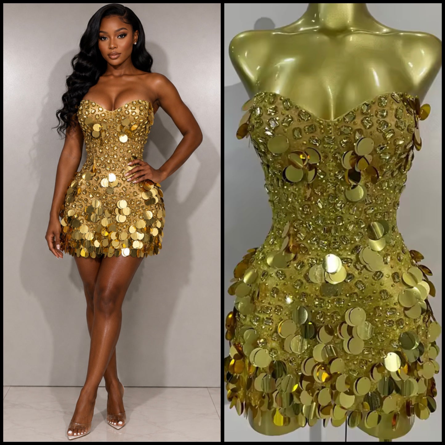 Sexy Strapless Rhinestone Sequins Dress