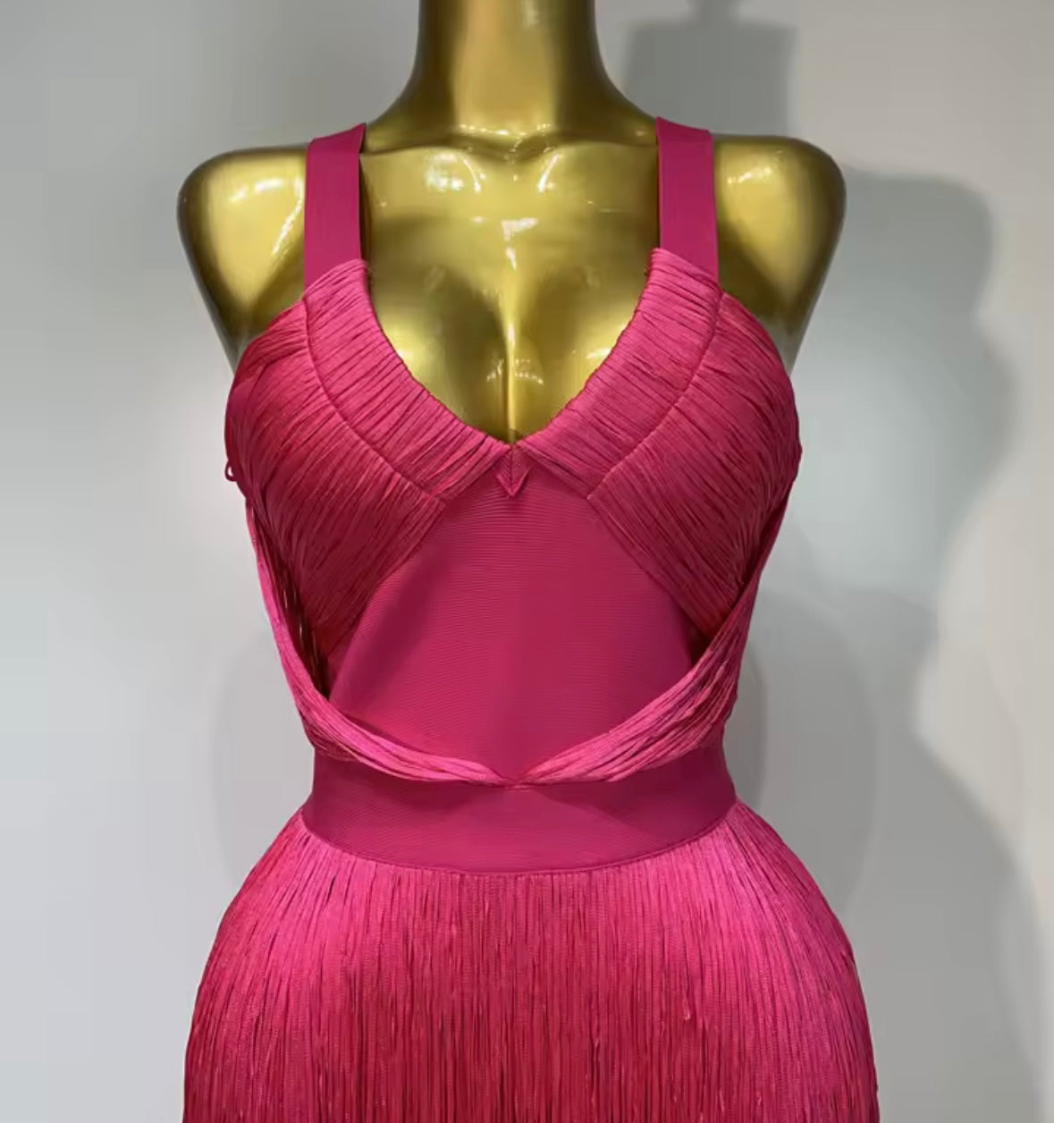 Sexy Sleeveless Pink Fringe Maxi Dress