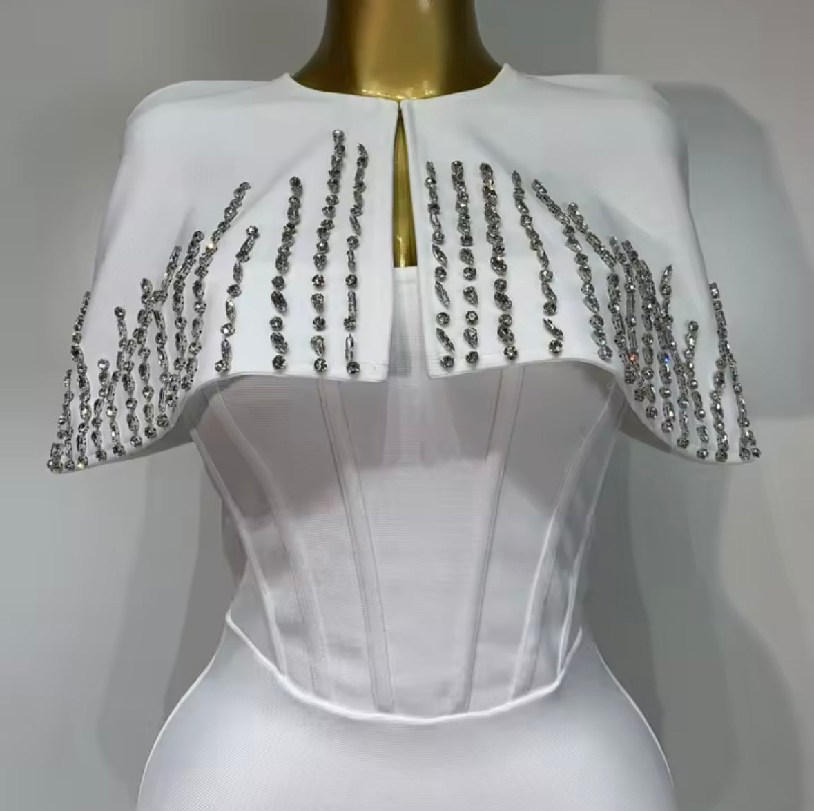 Elegant Strapless Rhinestone Shawl Two Piece Maxi Dress