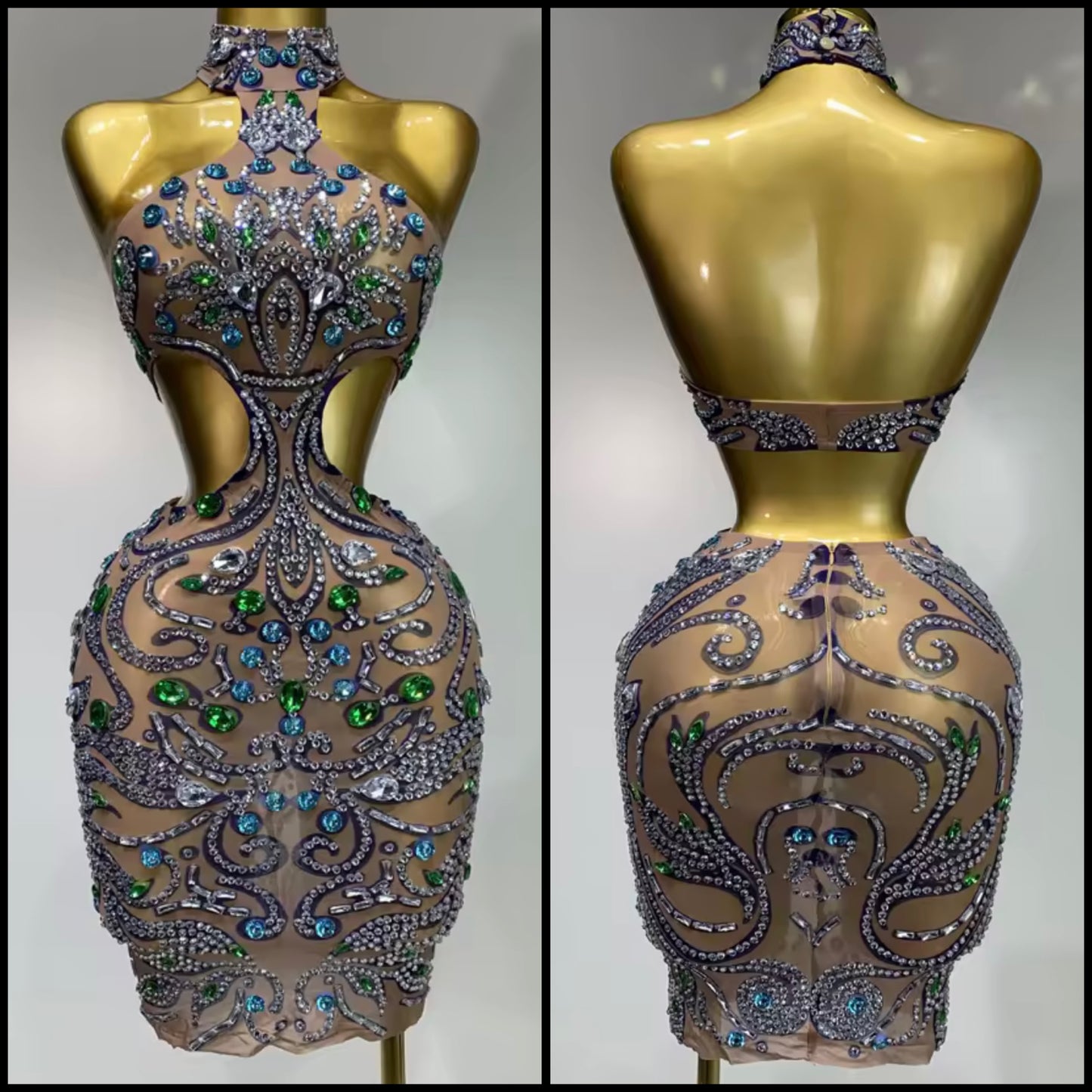 Sexy Halter Sleeveless Open Back Rhinestone Embellishment Dress