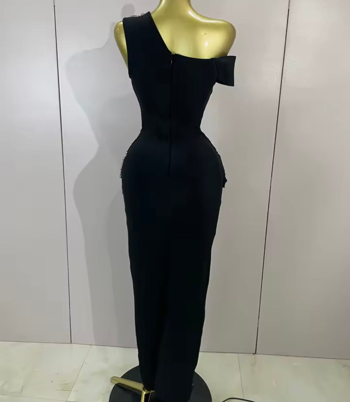 Elegant Rhinestone One Shoulder Maxi Dress