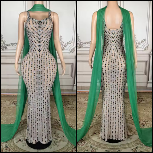Sexy Scarf Sleeveless Rhinestone Embellishment Maxi Dress