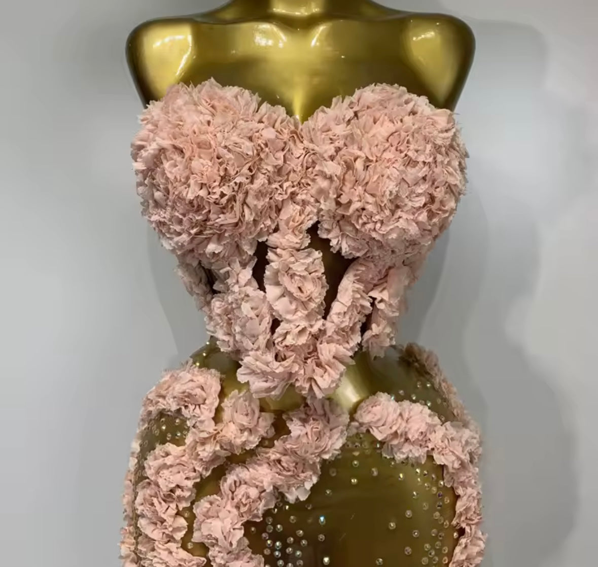 Sexy Strapless Floral Rhinestone Ruffle Floor-Length Dress