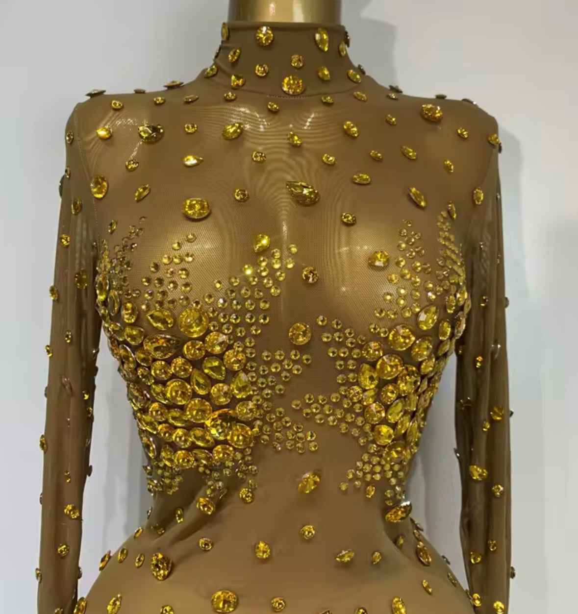 Sexy Crystal Rhinestone Full Sleeve Dress