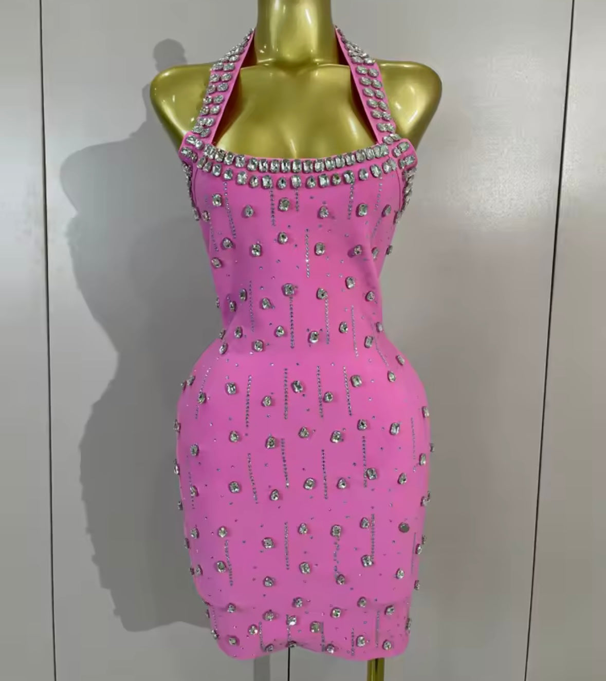 Sexy Halter Sleeveless Rhinestone Tassel Bandage Dress