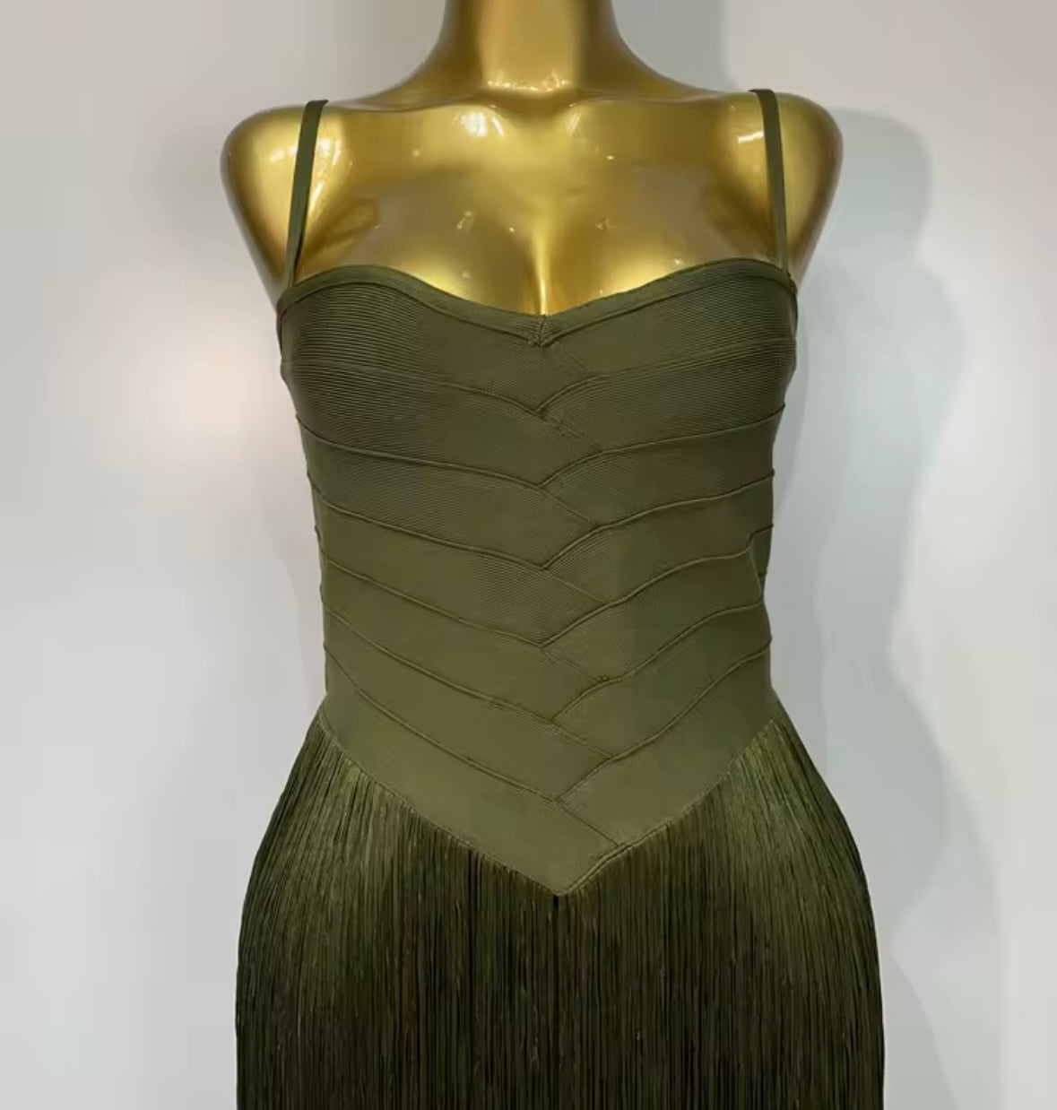 Women Green Sleeveless Fringe Tassel Sexy Maxi Dress