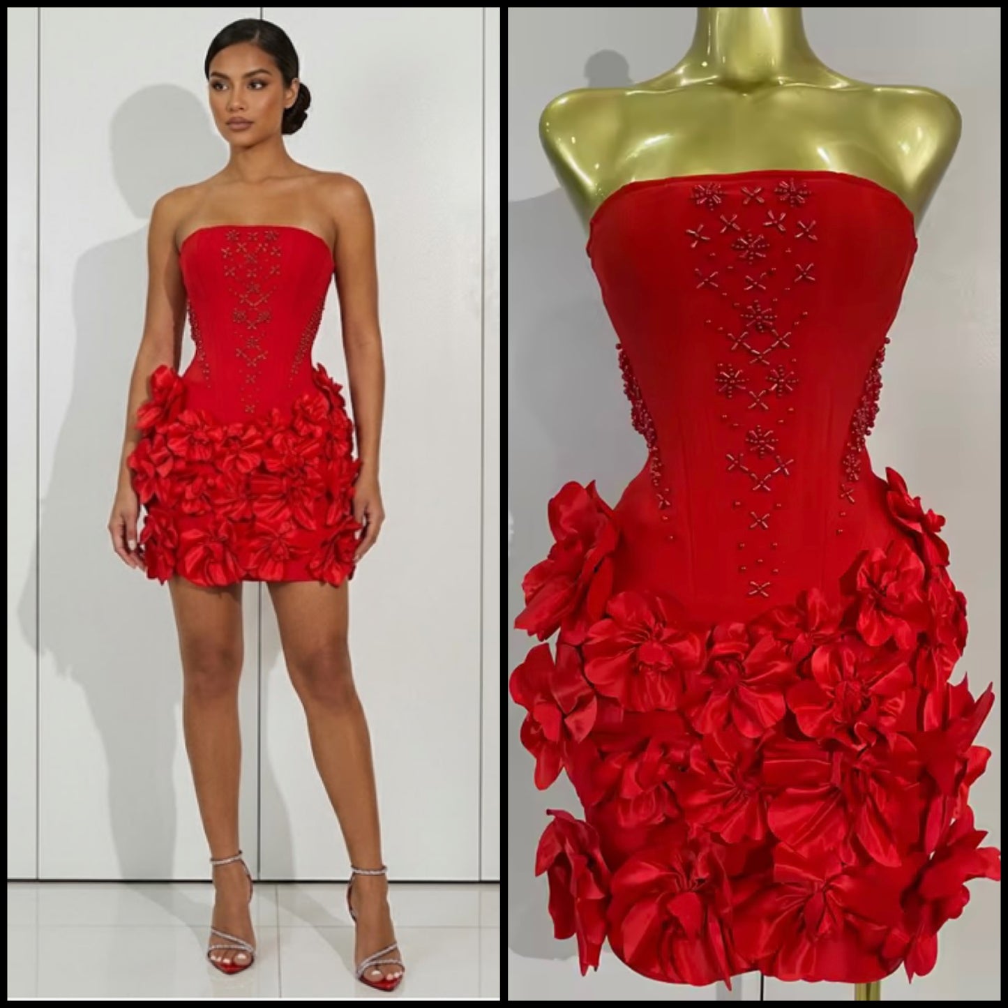 Sexy Strapless Beaded Floral Bandage Dress