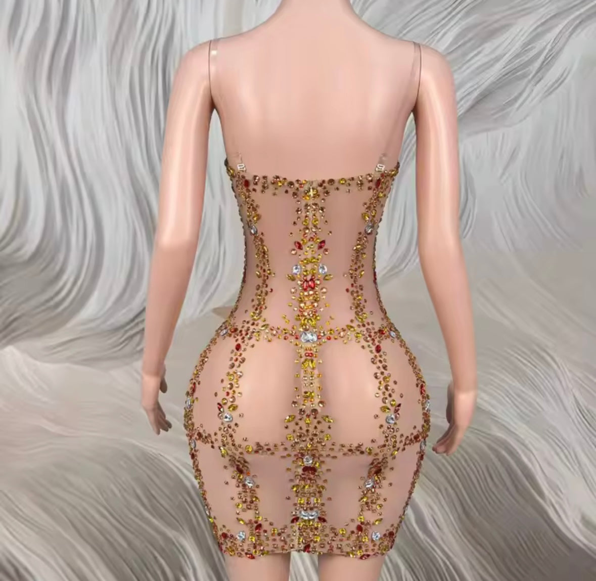 Sexy Sleeveless See Through Color Rhinestone Dress