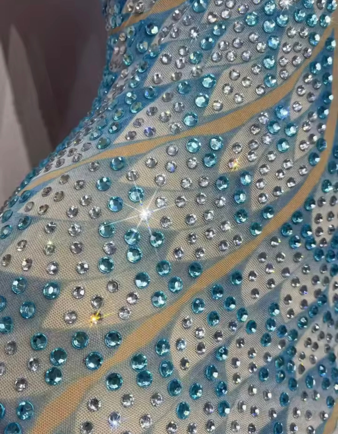 Blue Printed Rhinestone Sexy Side Split Maxi Dress