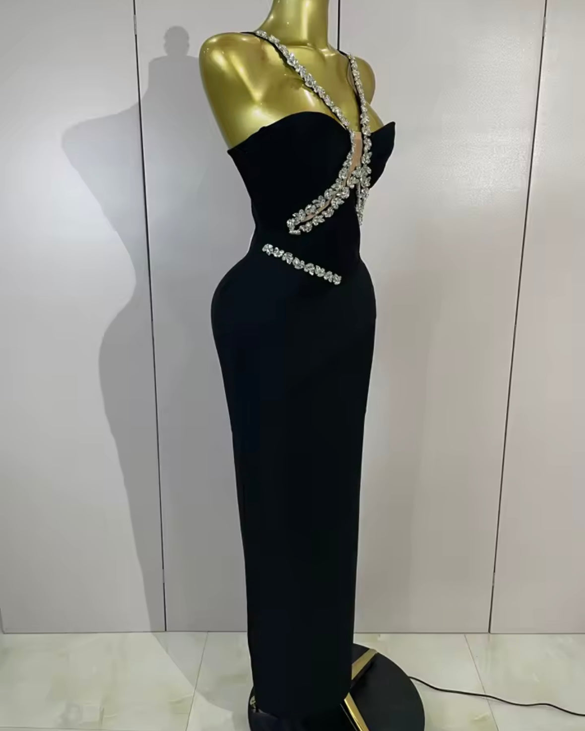 Sexy Rhinestone Halter Sleeveless Maxi Dress