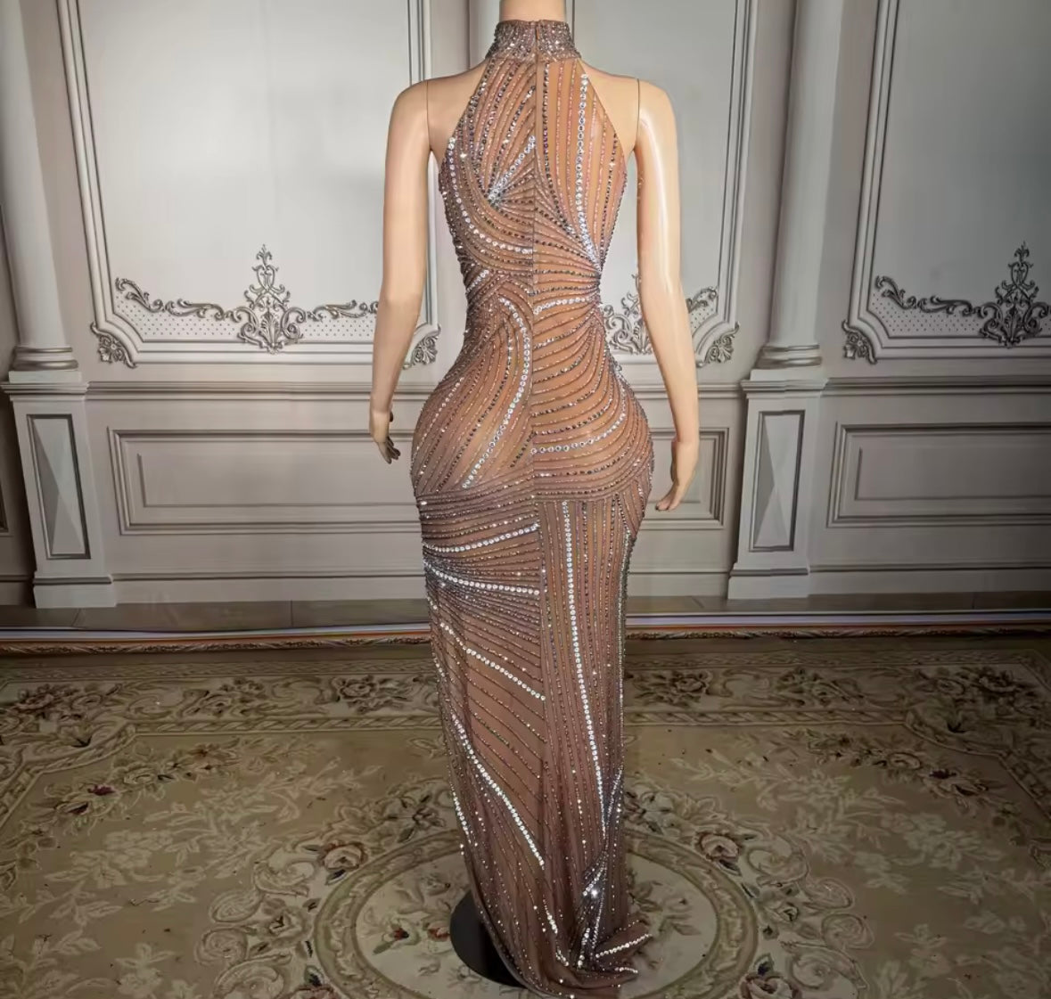 Sexy Sleeveless Hollow Out Rhinestone Side Split Maxi Dress