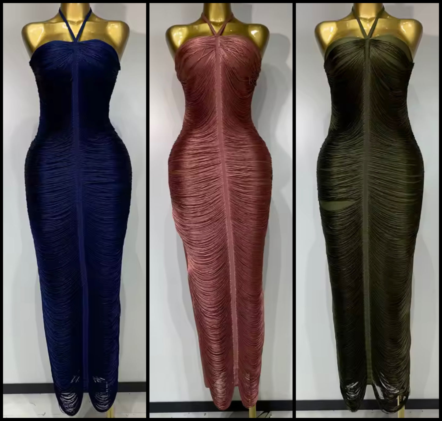Sexy Halter Sleeveless Fringe Maxi Dress