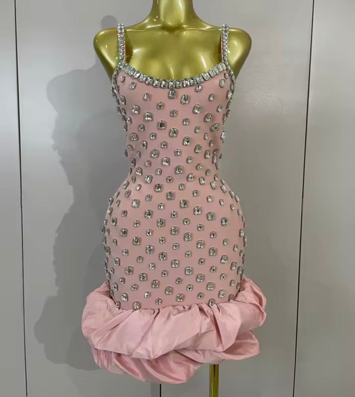 Sexy Sleeveless Rhinestone Ruffle Bandage Dress