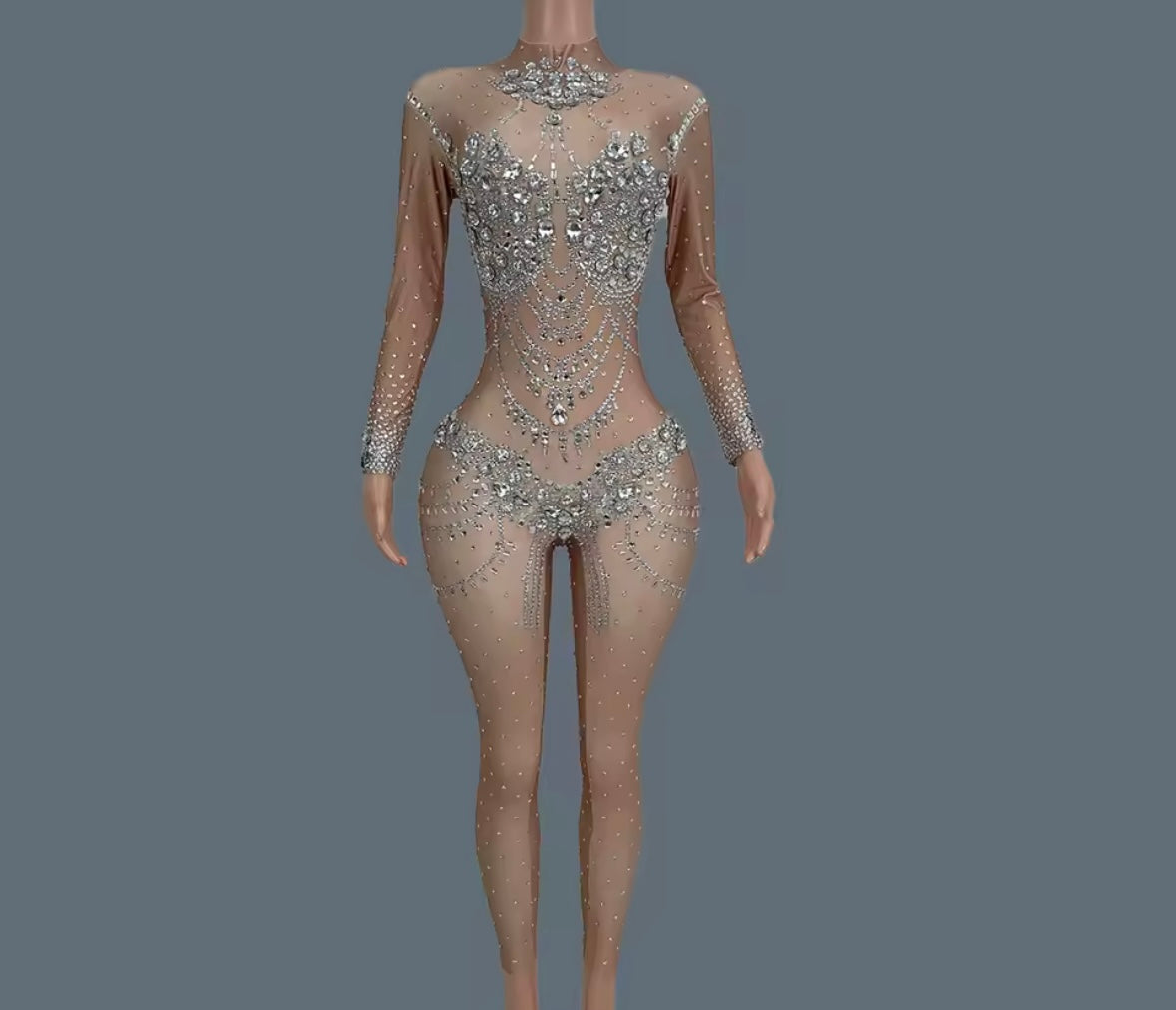 Elegant Beaded Rhinestone Full Sleeve Jumpsuit