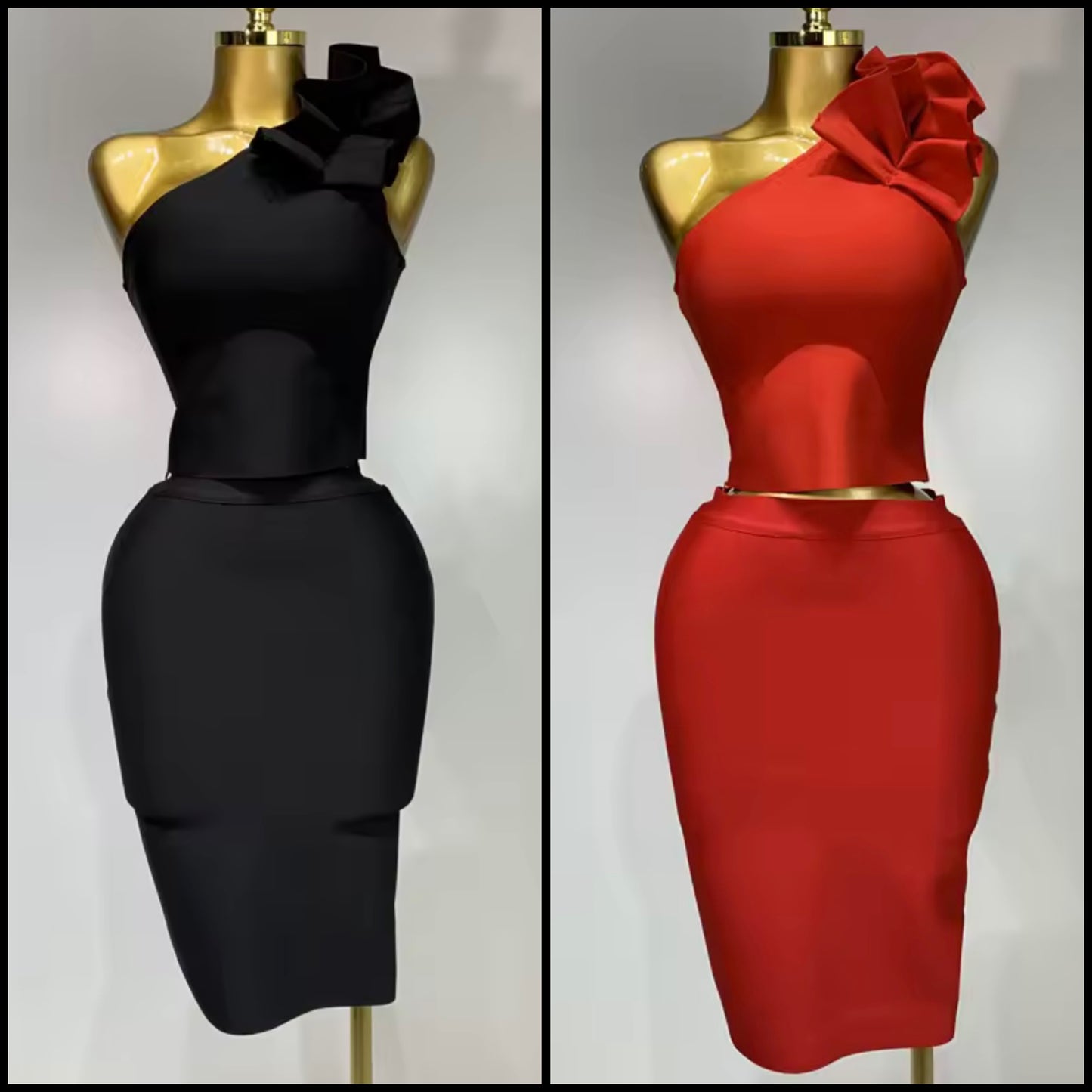 Sexy One Shoulder Ruffled Sleeveless Bandage Skirt Set
