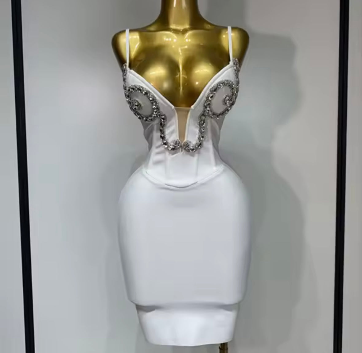 White Sleeveless Rhinestone Embellishment Bandage Dress