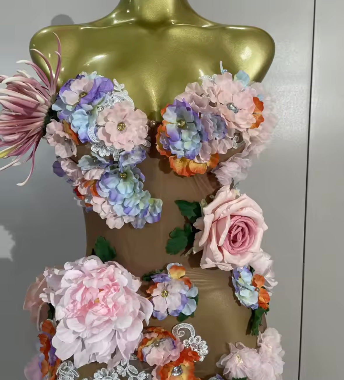 Sexy Strapless Floral See Through Dress