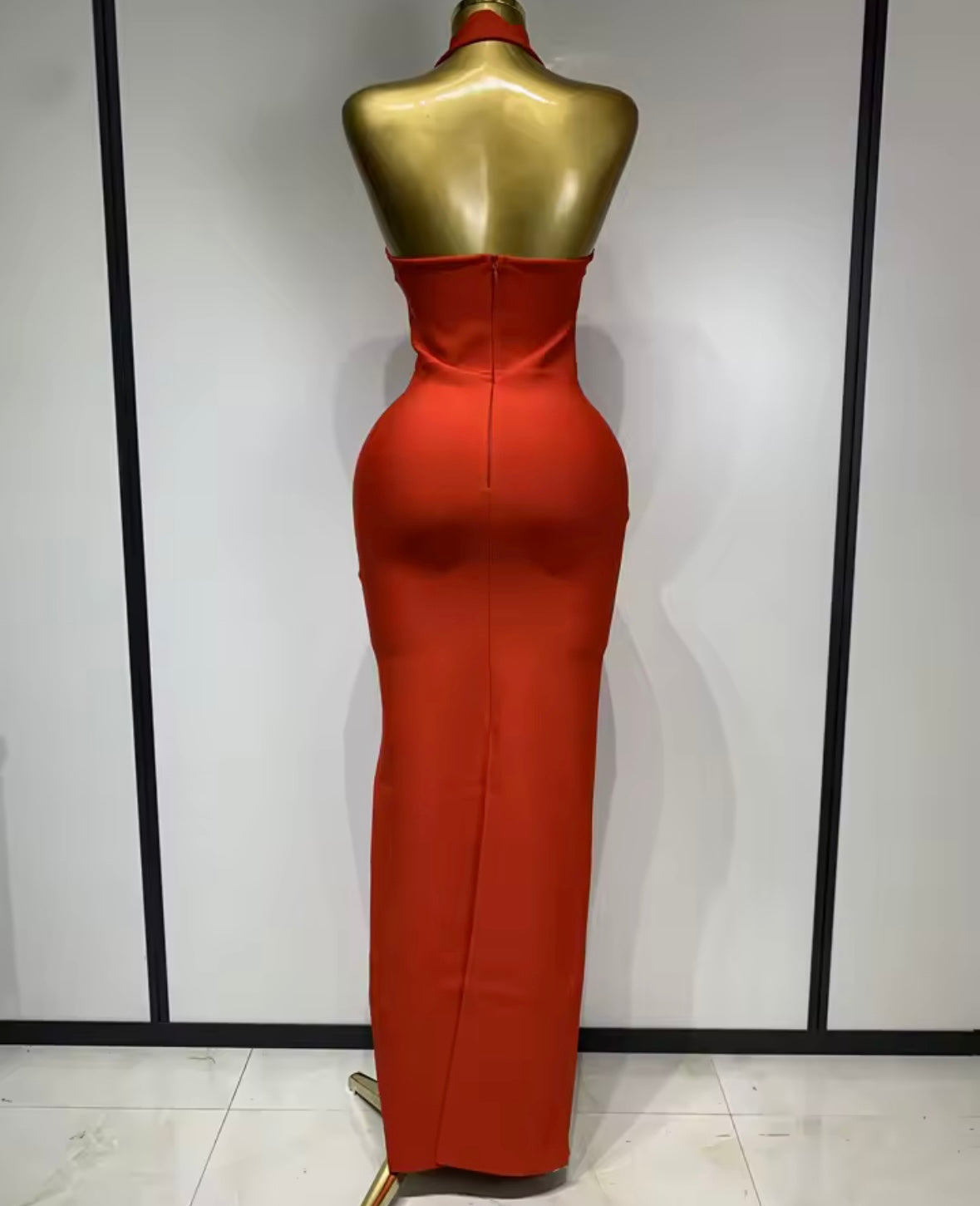 Sexy Halter Sleeveless Hollow Out Floor-Length Dress