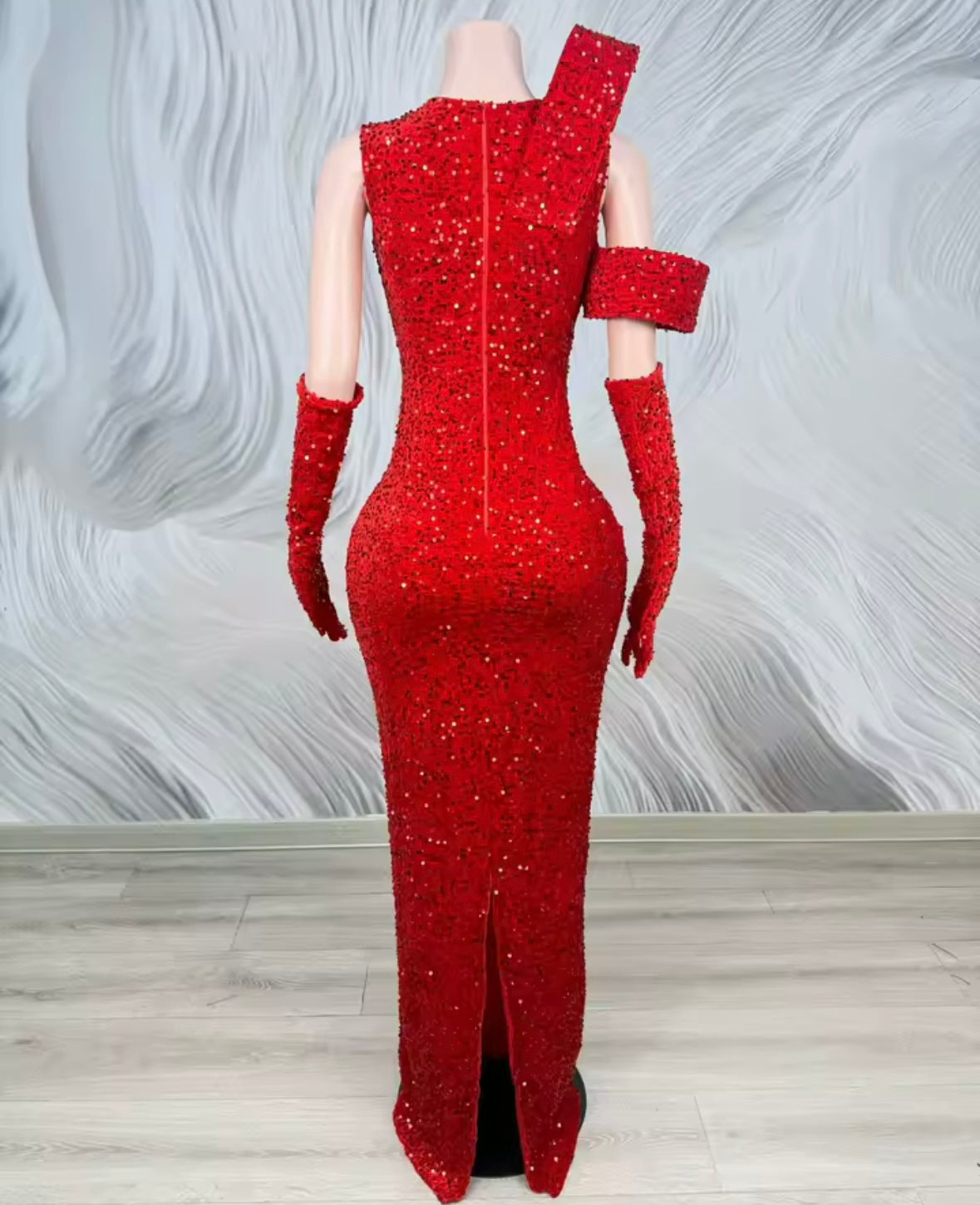 Elegant Sparkly Rhinestone Glove Maxi Dress