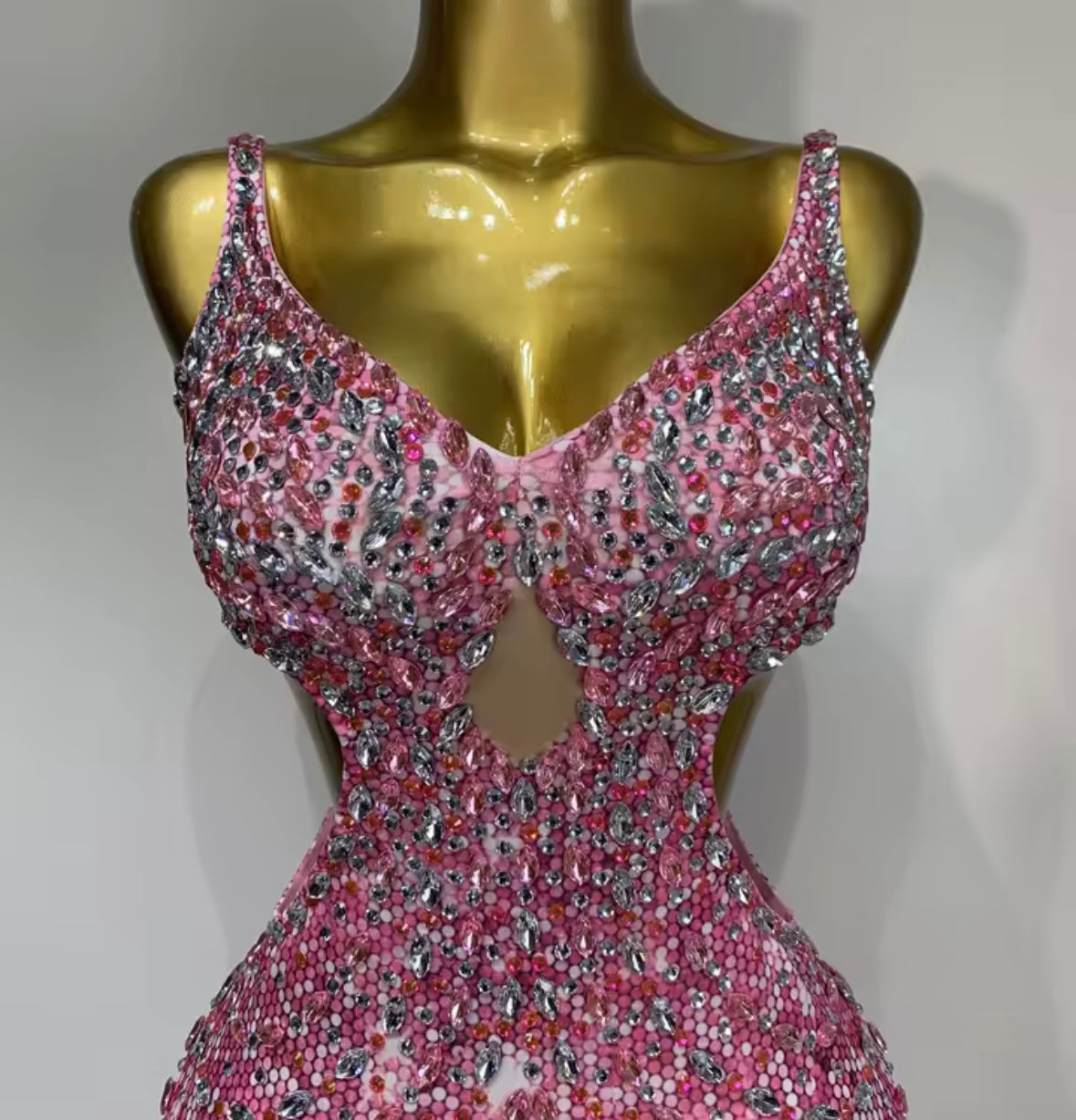 Sleeveless Pink Rhinestone Elegant Floor-Length Dress