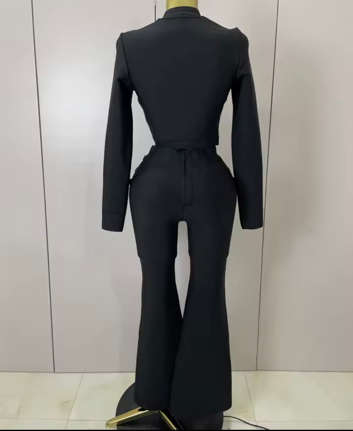 Black Fashion Gold Button Full Sleeve Crop Pant Set